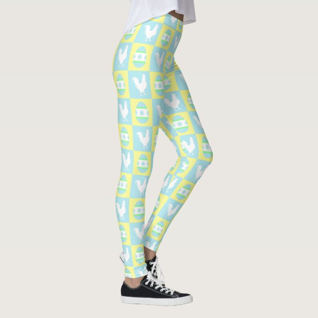 Cool Easter Checkerboard Pattern Rooster Eggs Leggings (Right)