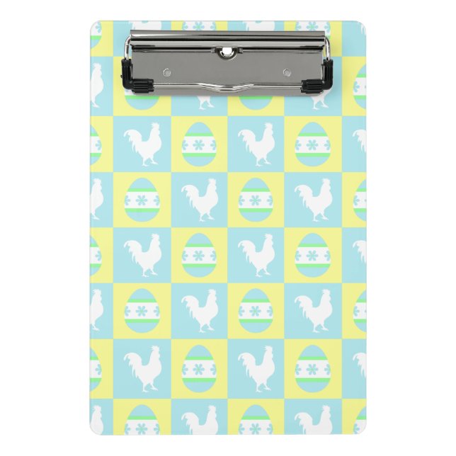 Cool Easter Checkerboard Pattern Rooster Eggs Mini Clipboard (Front)