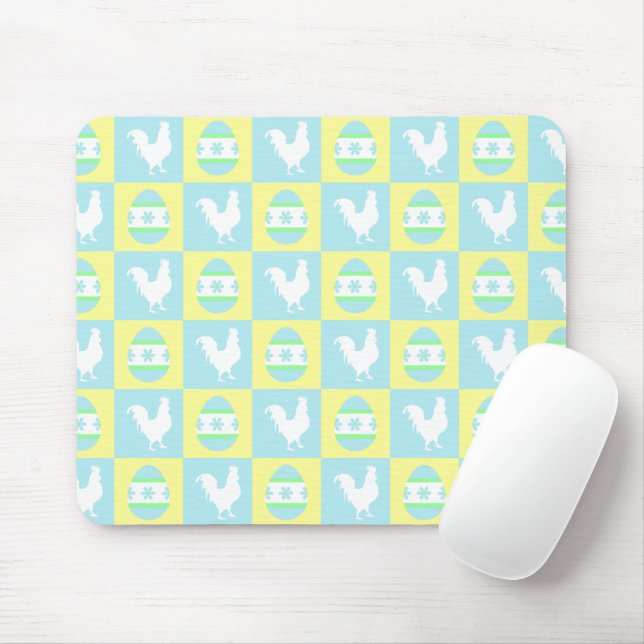 Cool Easter Checkerboard Pattern Rooster Eggs Mouse Pad (With Mouse)
