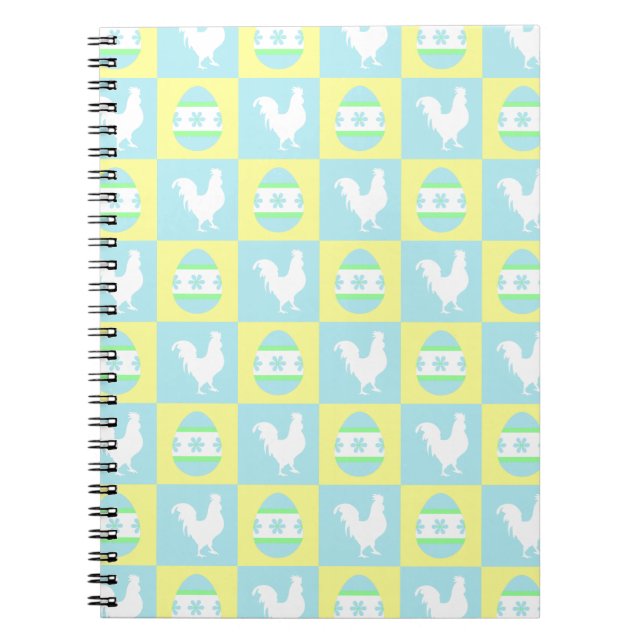 Cool Easter Checkerboard Pattern Rooster Eggs Notebook (Front)