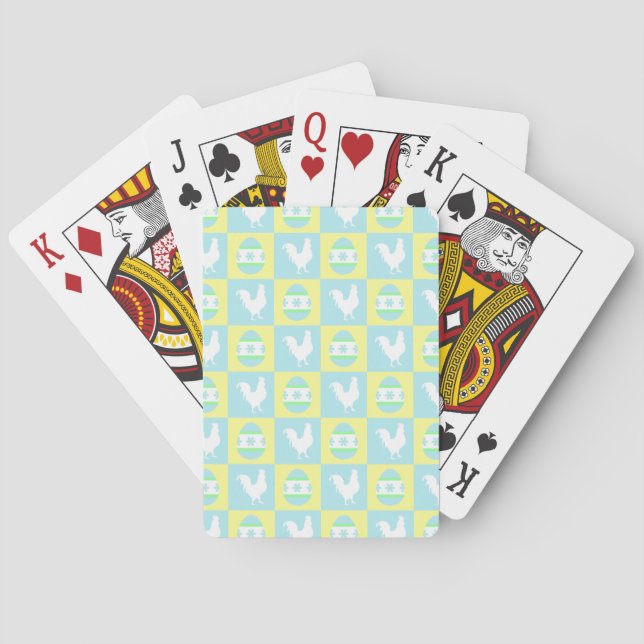 Cool Easter Checkerboard Pattern Rooster Eggs Poker Cards (Back)