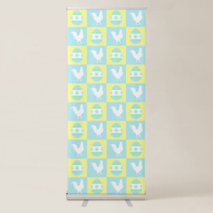 Cool Easter Checkerboard Pattern Rooster Eggs Retractable Banner
