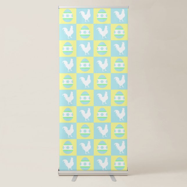 Cool Easter Checkerboard Pattern Rooster Eggs Retractable Banner (Front)