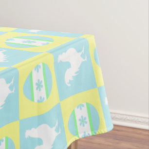 Cool Easter Checkerboard Pattern Rooster Eggs Tablecloth