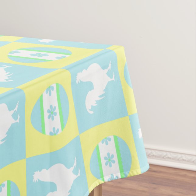 Cool Easter Checkerboard Pattern Rooster Eggs Tablecloth (In Situ)
