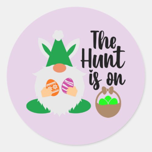 cool Easter gnome egg hunt Classic Round Sticker