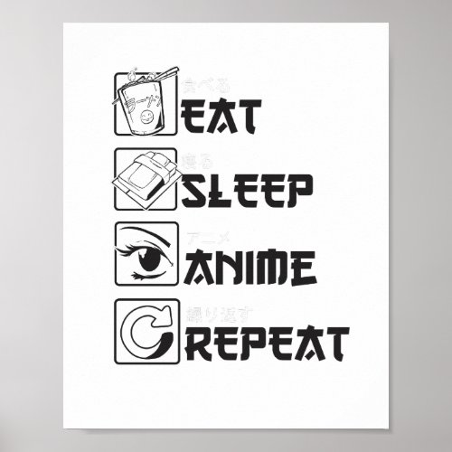 Cool Eat Sleep ANIME Repeat Funny Icon Japanese Poster