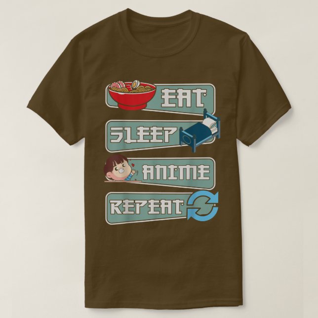 Cool Eat Sleep Anime Repeat Ramen Japanese Graphic T-Shirt (Design Front)