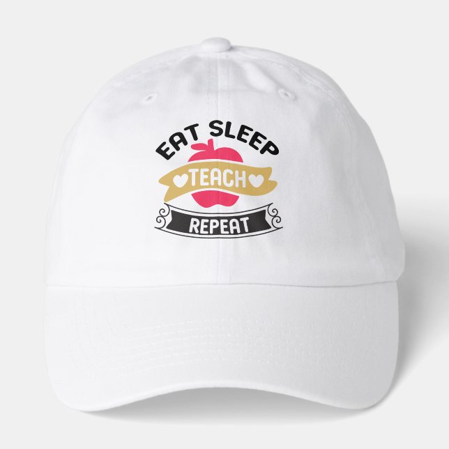 Cool eat sleep teach repeat word art  hat (Front)