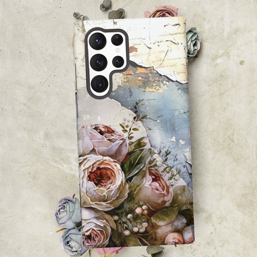 Cool Edgy Shabby Vintage Roses on Torn Paper Samsung Galaxy S22 Ultra Case