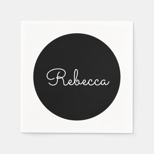 Cool Editable White Script Retro-Modern Design Napkins (Front)