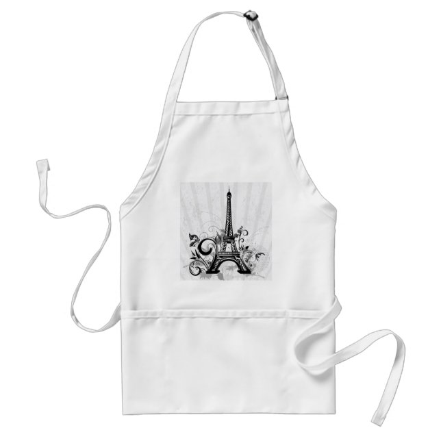Cool Eiffel Tower swirls dots splatters butterfly Adult Apron (Front)