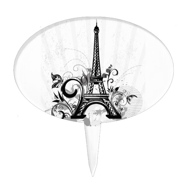 Cool Eiffel Tower swirls dots splatters butterfly Cake Topper (Front)