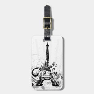Cool Eiffel Tower swirls dots splatters butterfly Luggage Tag