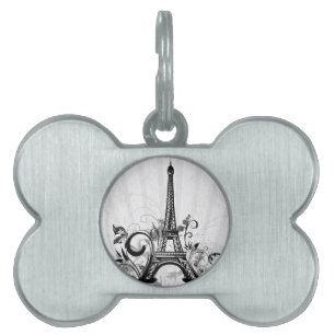 Cool Eiffel Tower swirls dots splatters butterfly Pet Tag