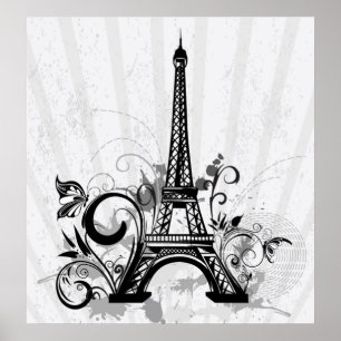 Cool Eiffel Tower swirls dots splatters butterfly Poster