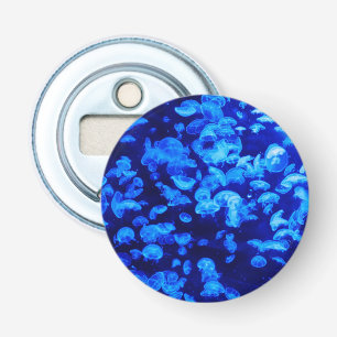 Cool Electric Blue Jellyfish in Deep Blue Sea Bottle Opener