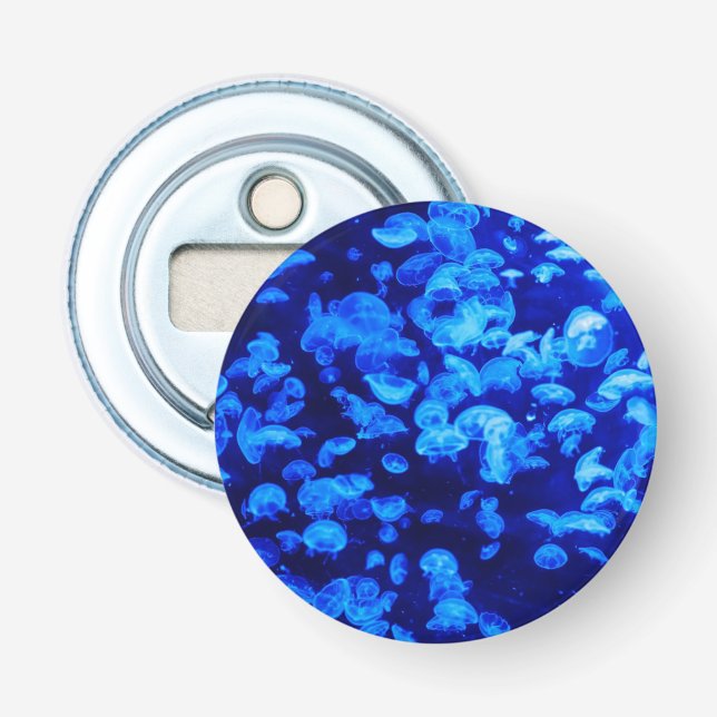 Cool Electric Blue Jellyfish in Deep Blue Sea Bottle Opener (Front)