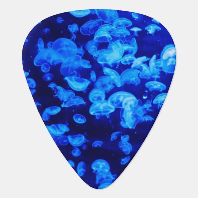 Cool Electric Blue Jellyfish in Deep Blue Sea Guitar Pick (Front)