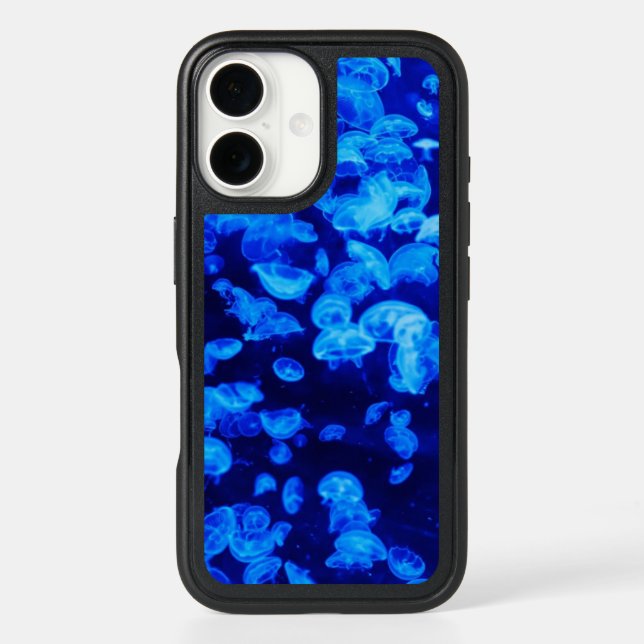 Cool Electric Blue Jellyfish in Deep Blue Sea Otterbox iPhone Case (Back)