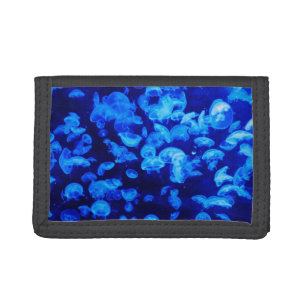 Cool Electric Blue Jellyfish in Deep Blue Sea Tri-fold Wallet