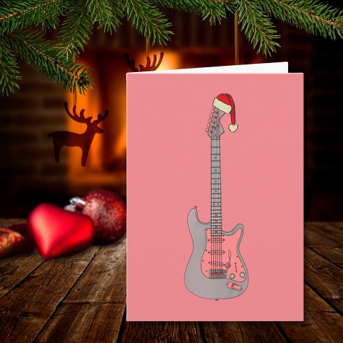 Cool Electric Guitar Santa Pink  Card