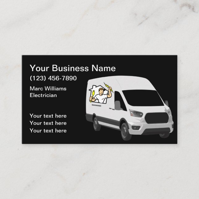 Cool Electrician Service Editable Business Cards (Front)