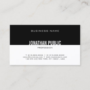 Cool Elegant Black And White Sleek Modern Plain Business Card