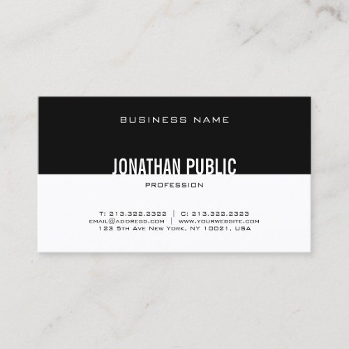 Cool Elegant Black And White Sleek Modern Plain Business Card