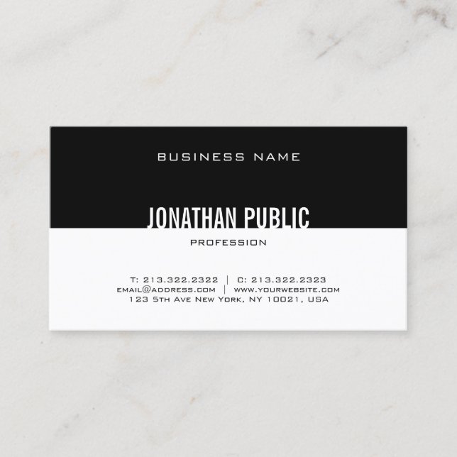 Cool Elegant Black And White Sleek Modern Plain Business Card (Front)