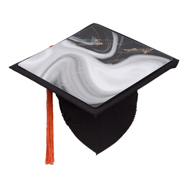 Cool Elegant Blavk White  Marble Graduation Cap Topper (Angled)