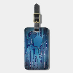 Cool Elegant Blue Circuit Board Black Luggage Tag