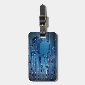 Cool Elegant Blue Circuit Board Black Luggage Tag by Weaselgift at Zazzle