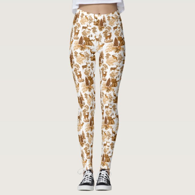 Cool Elegant Brown Deer French Toile Leggings (Front)