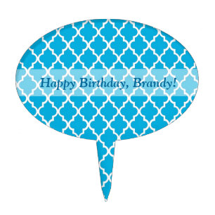 cool, elegant, classic aqua blue quatrefoil cake topper