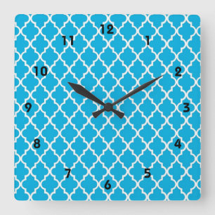 cool, elegant, classic aqua blue quatrefoil square wall clock