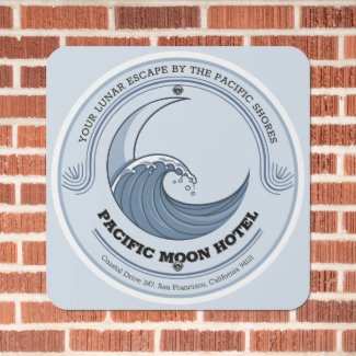 Cool Elegant Customizable Pacific Moon Hotel Logo Metal Sign