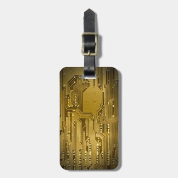 Cool Elegant Faux Gold Circuit Board Black Luggage Tag by Weaselgift at Zazzle