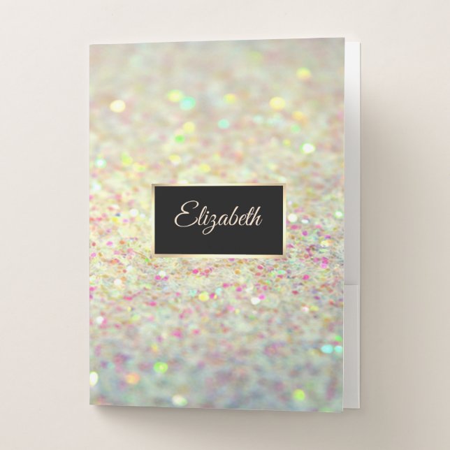 Cool Elegant Glitter Bokeh , Frame, Personalized Pocket Folder (Front)