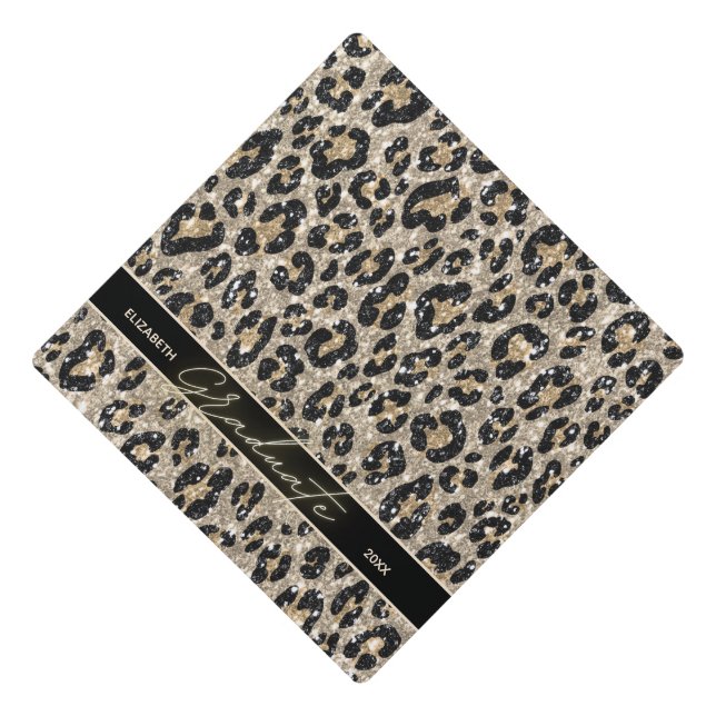 Cool Elegant Gold Glitter Leopard Print  Graduation Cap Topper (Front)