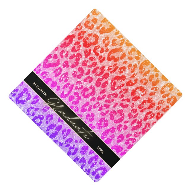 Cool Elegant Gold Glitter Leopard Print Violet Graduation Cap Topper (Front)