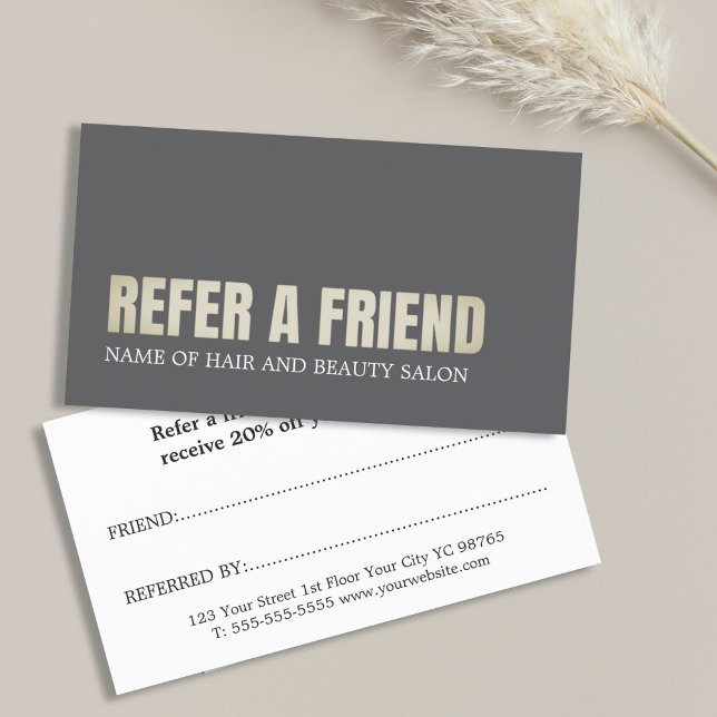 Cool Elegant Grey Golden Beauty Salon  Referral Card (Creator Uploaded)