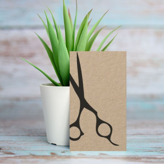 Cool Elegant Kraft Black Scissors Hair Business Card (Creator Uploaded)