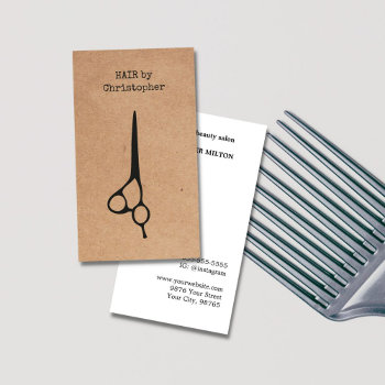 Cool Elegant Kraft Paper Black Scissor Hairstylist Business Card by pro_business_card at Zazzle