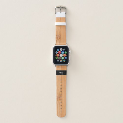 Cool elegant light brown bamboo wood Monogram Apple Watch Band