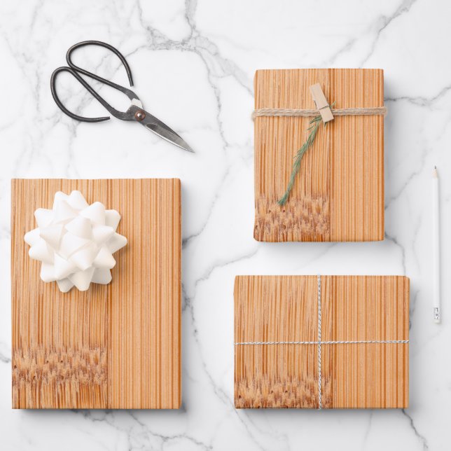 Cool elegant light brown bamboo wood print wrapping paper sheets (Front)