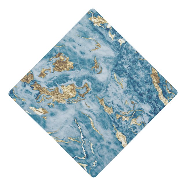Cool Elegant Marble Stone Gold Blue Graduation Cap Topper (Front)