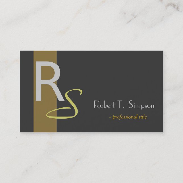 Cool, elegant, monogram black business card (Front)