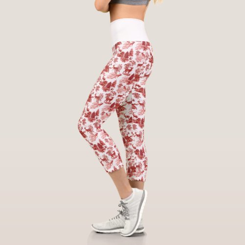 Cool Elegant Red Deer French Toile Capri Leggings