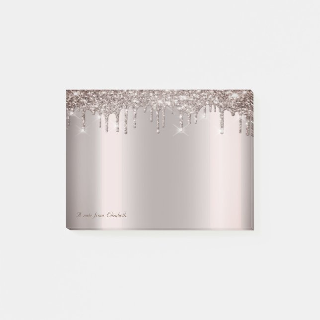 Cool Elegant Rose Gold Glitter Drips Post-it Notes (Front)